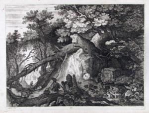 Wasserfall Mit Hirte Und Vier Ziegen Wasserfall Mit Hirte Und Vier Ziegen