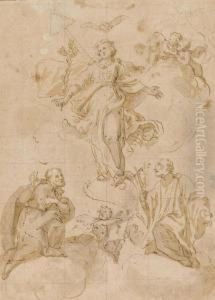 Maria Immaculata Surrounded By Ignatius Of Loyola And Francisxavier by Aegidius Sadeler or Saedeler