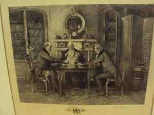 Scenes Of Gentlemen Seated Around Adining Table by Walter-Dendy Sadler