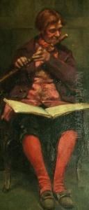 Portrait Of A Musician Seated Full-length Playing A Flute by Walter-Dendy Sadler