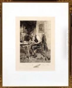 A Scottish Golfer Cleaning His Clubs - Etching, Signed Proof by Walter-Dendy Sadler