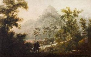 Figures In Lanscape At Eagles Rock, Killarney by William II Sadler
