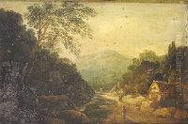 Soldier By Cottage On A Mountain Path, Carriage In The Distance - view 1