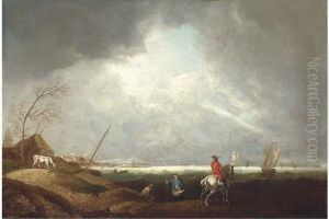 A Coastal Landscape With A Horse And Rider And A Fisherman In Theforeground by William II Sadler