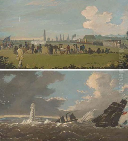Exercise In Phoenix Park, Dublin; And Shipping In Dublin Bay, Nearthe Poolbeg Lighthouse - view 1
