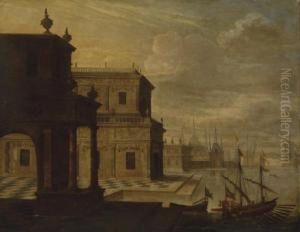 An Architectural Capriccio Of A Mediterranean Harbour by Jacobus Saeys