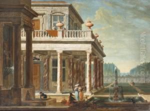 A 'capriccio' View Of A
Classical Palace With Figures Making Music Near A Fountain In An
Extensive Garden by Jacobus Saeys