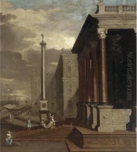 An Architectural Capriccio With Elegant Figures An Architectural Capriccio With Elegant Figures