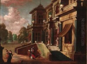 Elegant Couples Before A Mansion