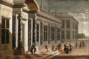 Elegant Figures On The Terrace Of A Palace