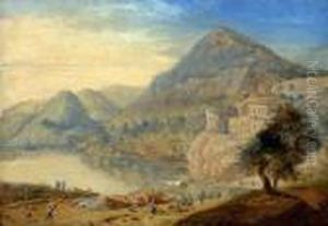 Gebirgslandschaft Mit Einem See Und Figurenstaffage