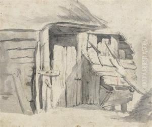 The Entrance To A Stable With A Thatched Roof by Cornelis Saftleven