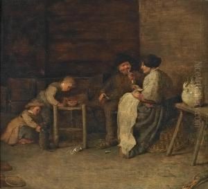 Interior With A Family At Evening Time by Cornelis Saftleven
