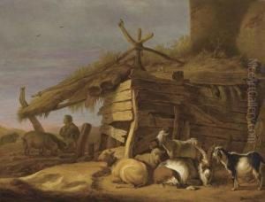 The Prodigal Son Herds Swine With Goats In The Foreground.