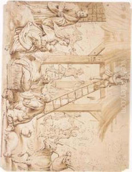 Nativity With A Shepherd Bearing Gifts And Peasants Dancing To Bag-pipes - view 1