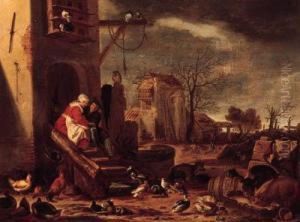 A Couple Embracing By A Farmhouse, The Prodigal Son Among Swinebeyond