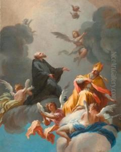 Bishop And Other Saints On Clouds.