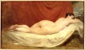 Nude Lying On A Sofa Against A Red Curtain by William Etty