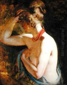 Half length nude right arm raised to head