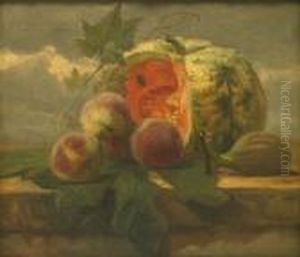 A Still Life With A Melon, Peaches And A Fig