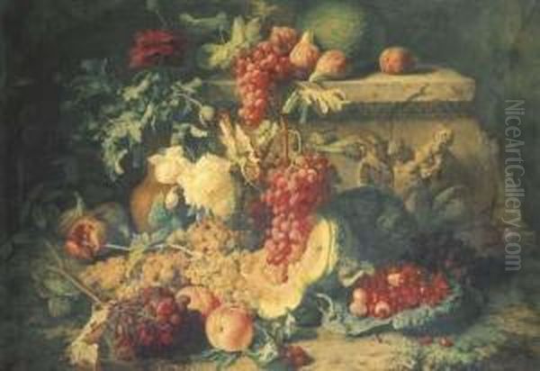 Fruits Sur Une Terrasse Avec Un Bas-relief Representantsilene - view 1