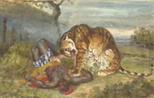 Tigre Terrassant Un Indigene