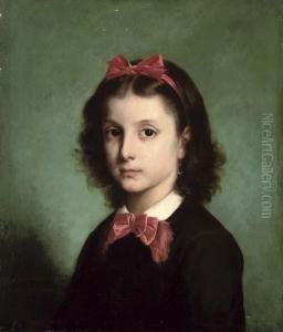 Portrait Of A Girl, Bust-length, With A Bow In Her Hair by Gaston Casimir Saint-Pierre