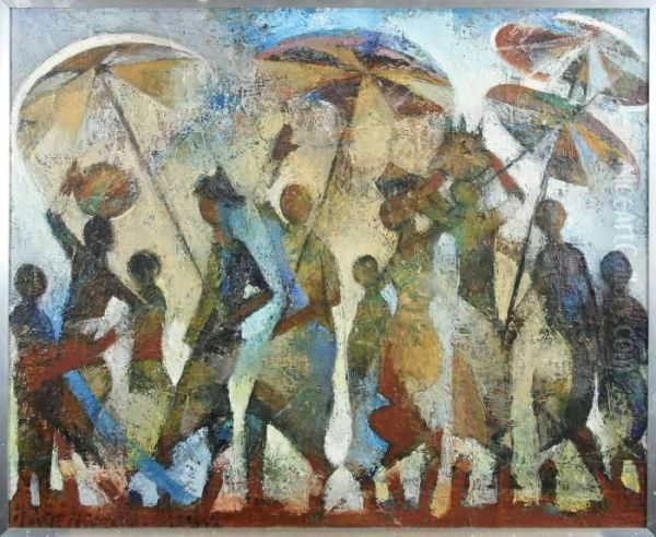 Figurer Med Parasoller, Signerad - view 1