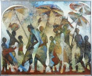 Figurer Med Parasoller, Signerad