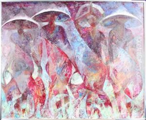 Fyra Skuggfigurer Med Hattar, Signerad by Emilio Sala y Frances