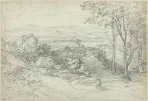 Wooded Hilly Landscape With A Lake by Friedrich Salathe