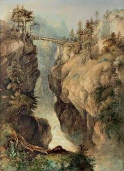 Gebirgslandschaft Mit Bach Und Brucke - view 1