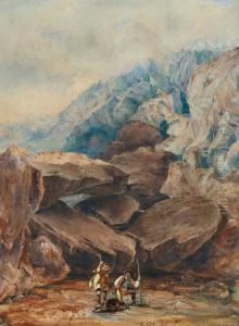 Gebirgslandschaft Mit Jagern by Friedrich Salathe