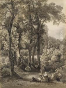 A Seated Couple And Their Dog In A Glade A Seated Couple And Their Dog In A Glade