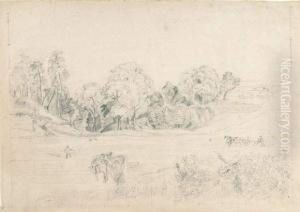 Landschaftsstudie Mit Bauern.