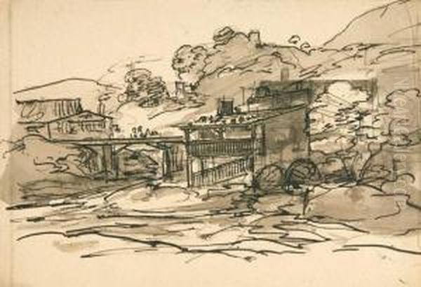 Schweizer Dorflandschaft Mit Brucke. - view 1
