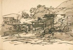 Schweizer Dorflandschaft Mit Brucke. by Friedrich Salathe
