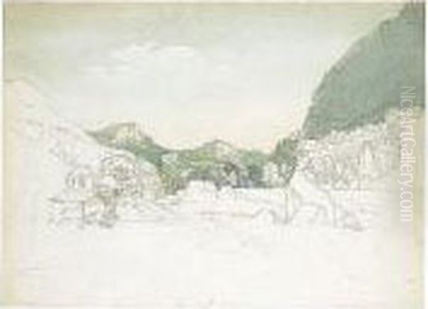 A Rocky River Valley, With Mountains On Either Side, At Dawn Or Dusk - view 1