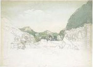 A Rocky River Valley, With Mountains On Either Side, At Dawn Or Dusk by Friedrich Salathe