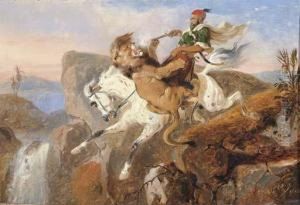 The Last Embrace Of Foes: A Bedouin Horseman Attacked By A Lion