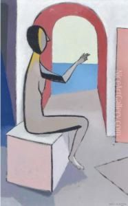 A Figure Seated In An Interior by Attilio Salemme
