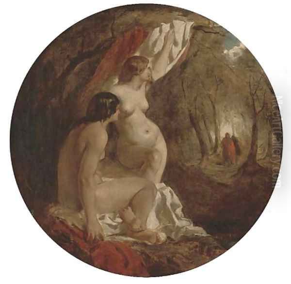 Two female nudes in a wood - view 1