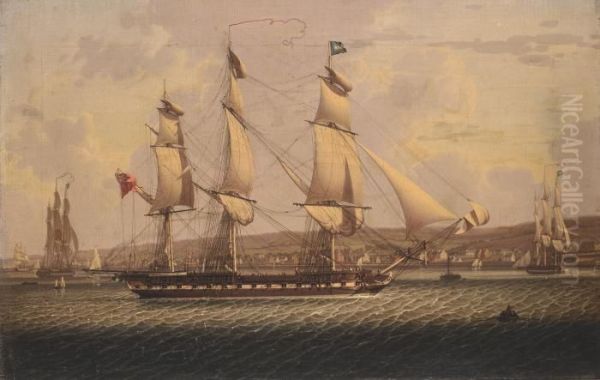 A Man-of-war Of The Red
Squadron, Departing The 'tail Of The Bank' Anchorage On The Clyde - view 1