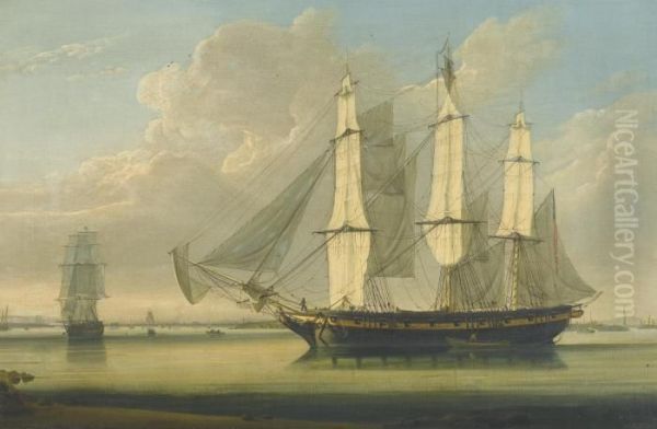 A Fully Rigged Ship In The Thames Off Woolwich - view 1