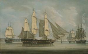 Merchant Ships Off Liverpool, Drying Their Sails Whilst Lying Inthe Mersey River by Robert Salmon