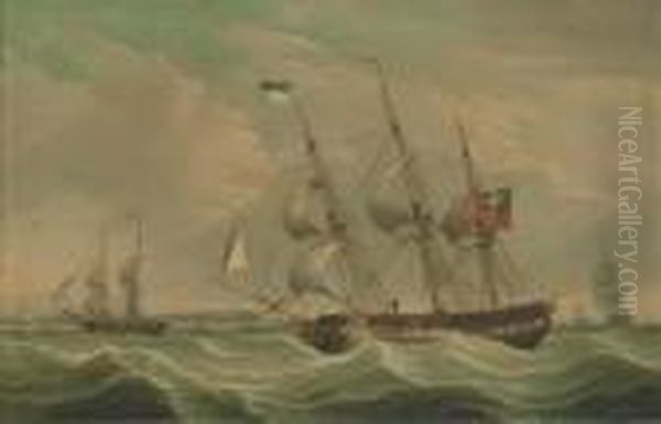 A British Armed Sloop In Three Positions Off A Coast Homeward Bound - view 1