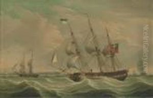 A British Armed Sloop In Three Positions Off A Coast Homeward Bound by Robert Salmon