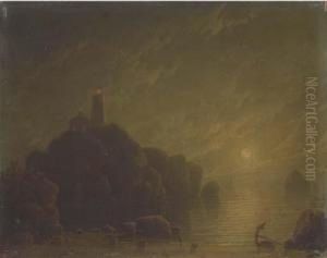 Moonlight Scene With Lighthouse by Robert Salmon