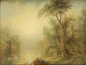 Italianate Riverscenes, With
Swans And Gondolas, The Tree Lined Banks Withcapriccios A Pair by James Salt