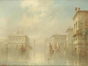 Venice, Fishingboats In Early 
Morning Mist, St Mark's Basilica And Campanilebeyond A Pair